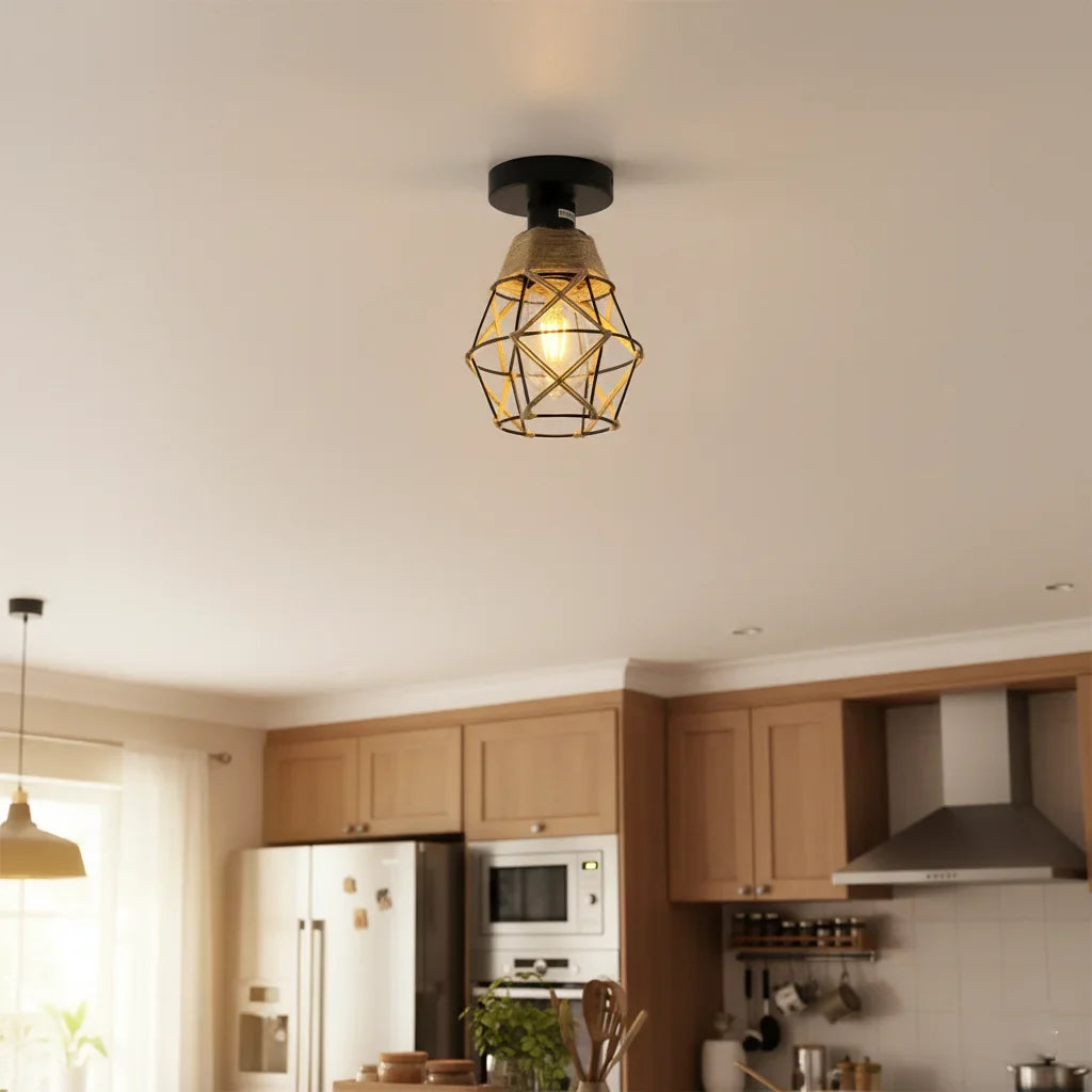 E27 Iron Cage Ceiling Light – Vintage Indoor Fixture Ceiling Light Fixture Qme