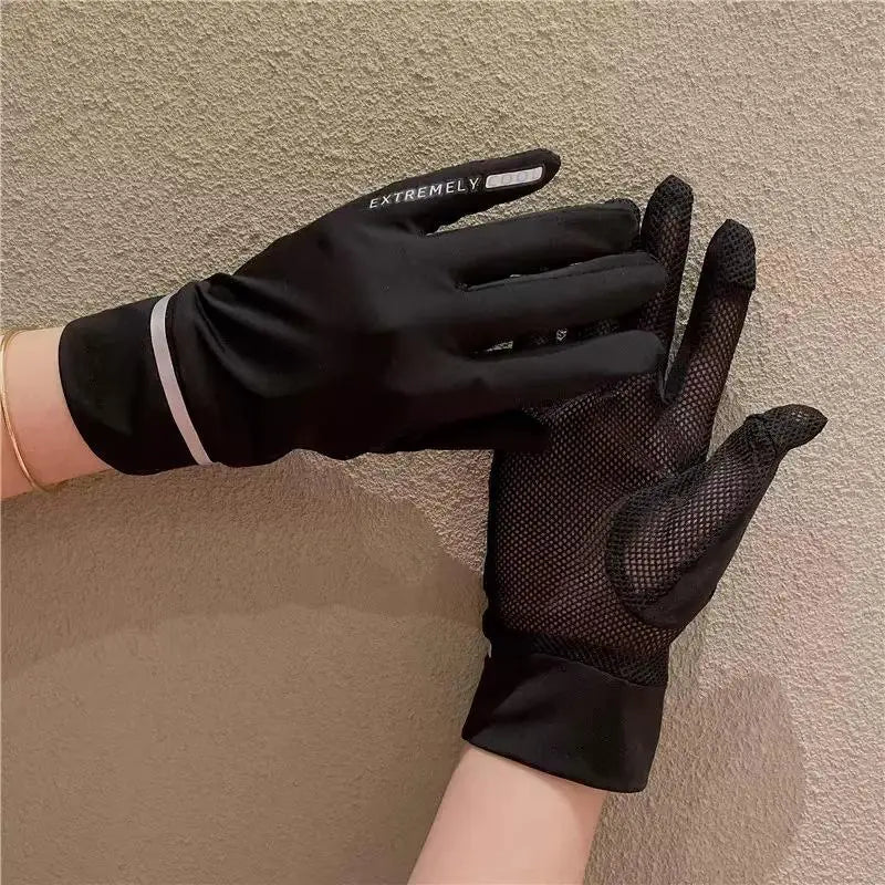 Women's UV Sun Protection Gloves – Touchscreen Breathable Mesh Sun Protection Gloves Qst Black