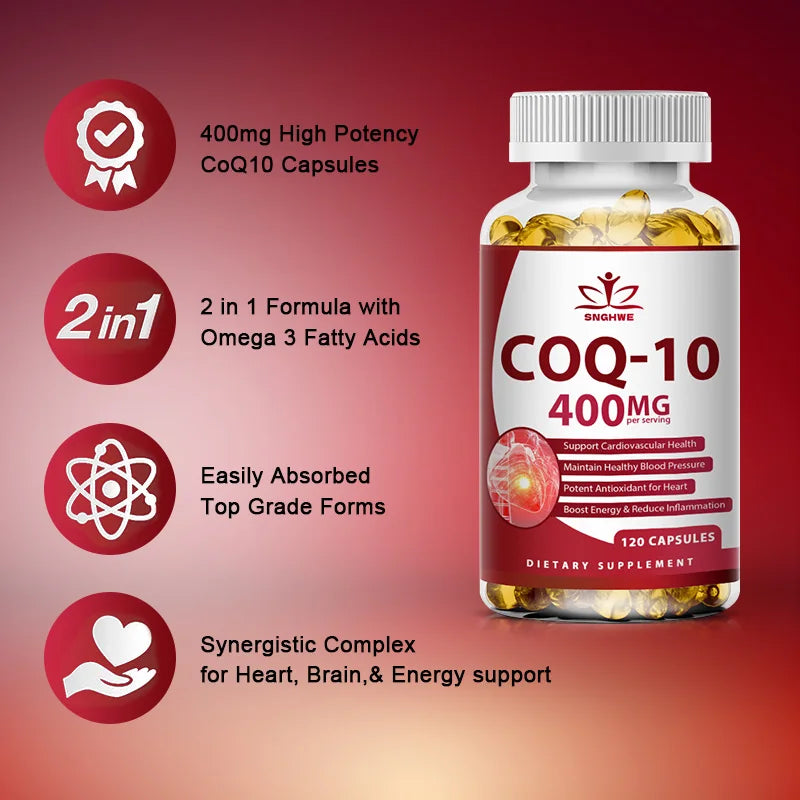 SNGHWE COQ10 120 Capsules – Ultra High Absorption Coenzyme Q10 COQ10 Supplement Qst