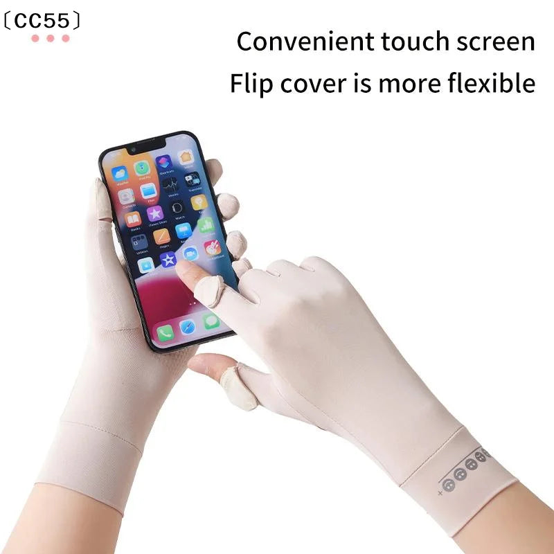 Ice Silk UV Gloves – Touchscreen Driving & Riding Women Sun Protection Gloves Qst
