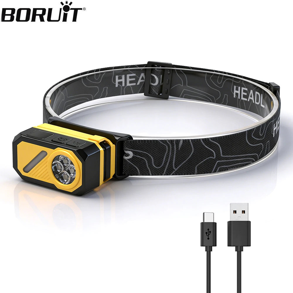 BORUiT Motion Sensor LED Headlamp USB-C Rechargeable 400LM LED Headlamp Qst