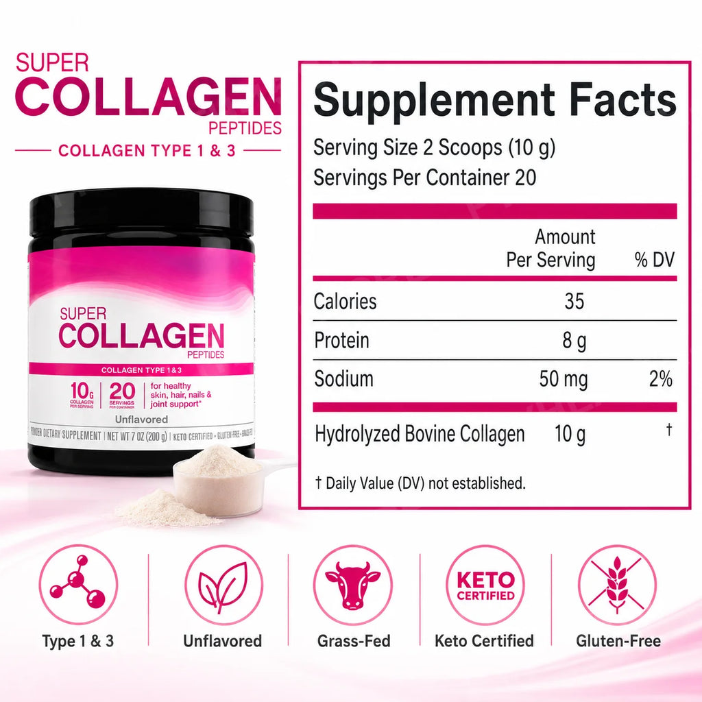Unflavored Collagen Peptides Powder 10g Hydrolyzed Bovine – 20 Servings Collagen Supplement Qst
