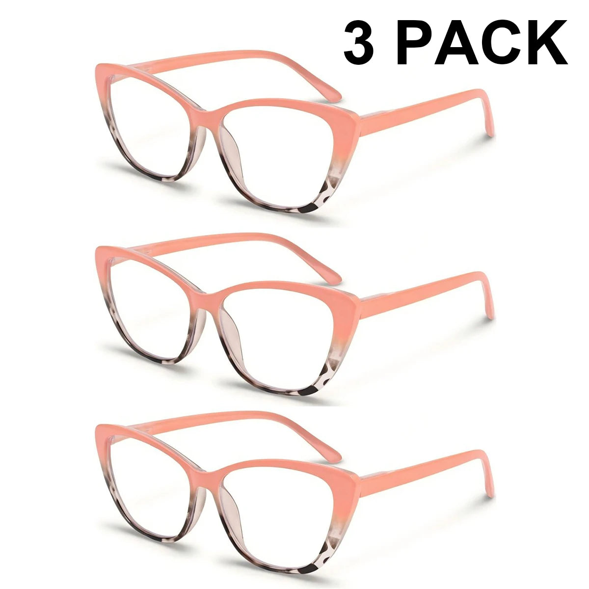 Women's Cat-Eye Reading Glasses Anti-Blue Light 3pc Set Reading Glasses Qst 3pcs-Pink +100