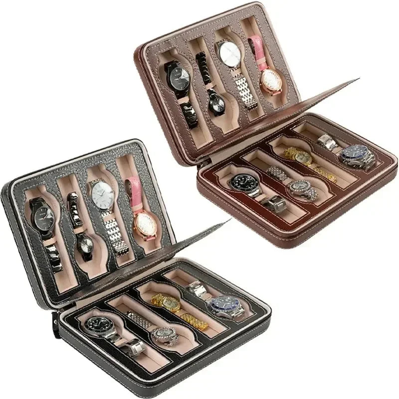Portable PU Leather Travel Watch Box – Dustproof Zipper Case Travel Watch Case Qme