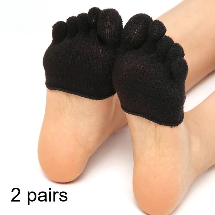 Women's Five Toe Half Palm Socks – Invisible High Heel Forefoot Pad Forefoot Toe Socks Qme Black 2 pairs One Size