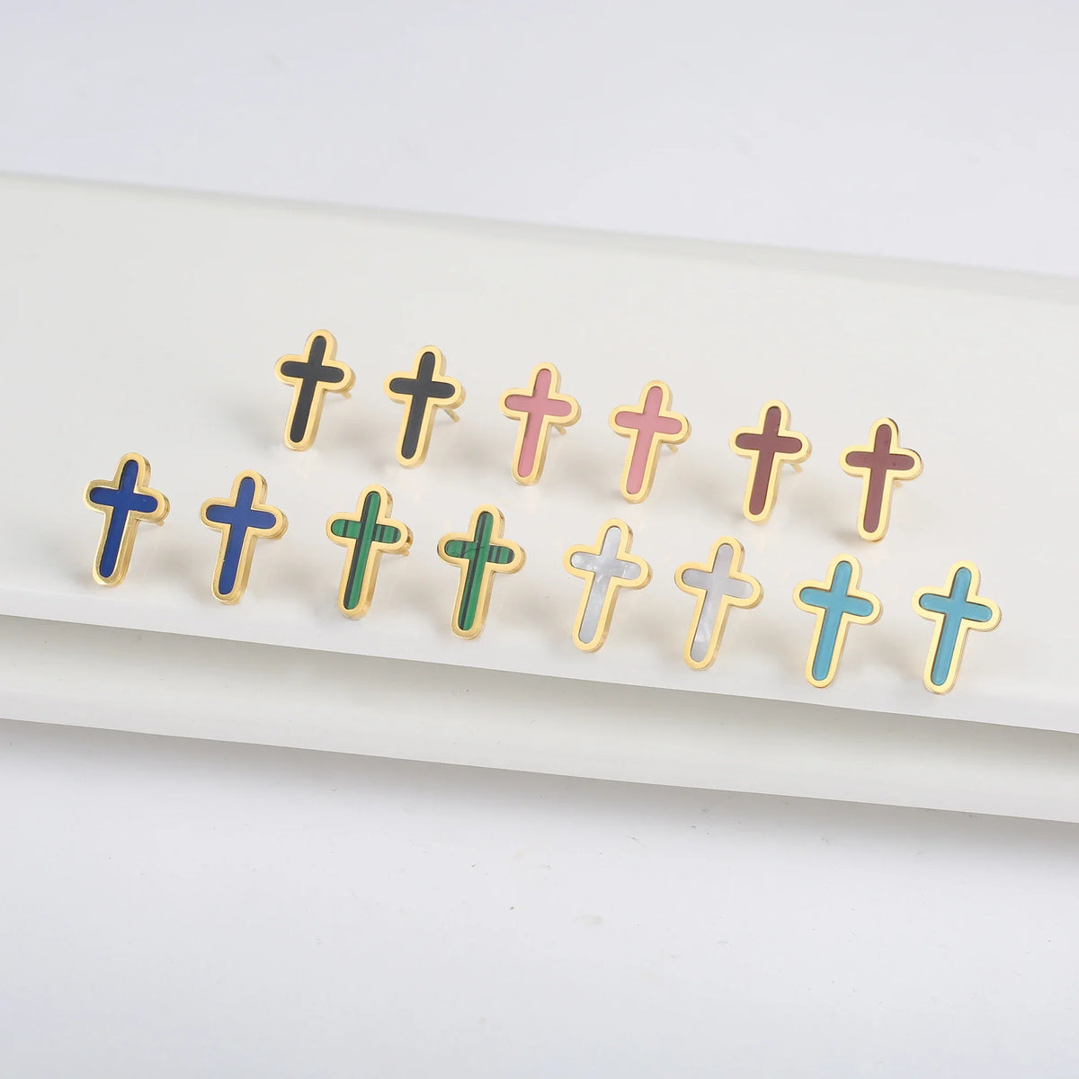 Stainless Steel Shell Cross Necklace & Bracelet Set | 30 Colors Jewelry Set Qme