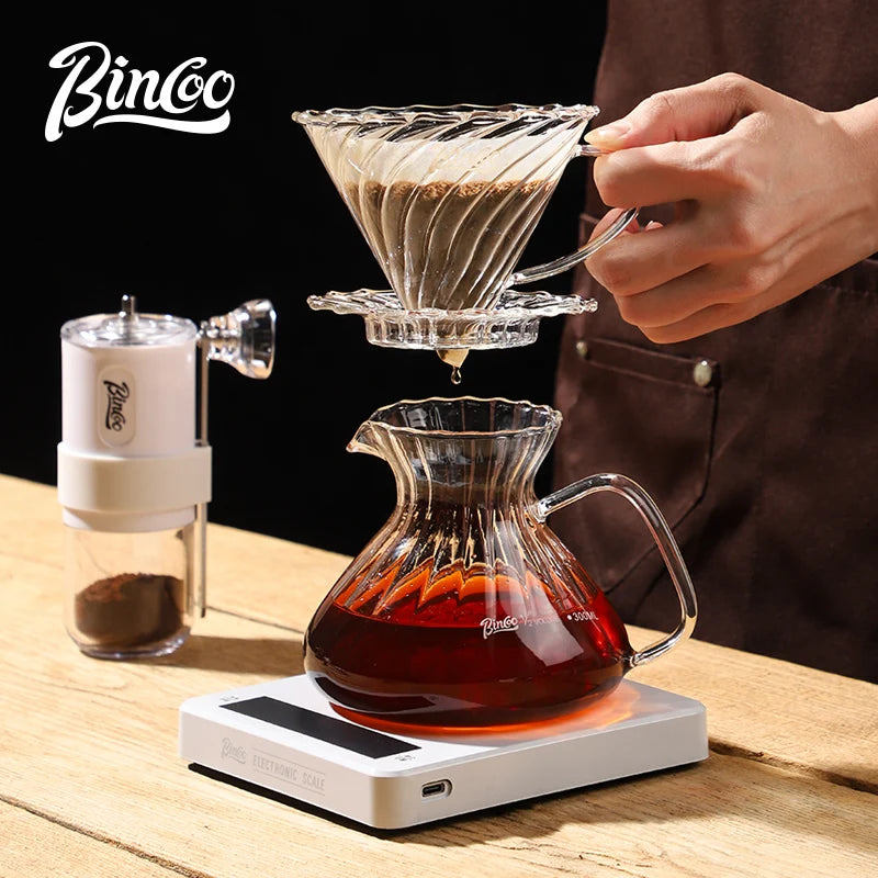 Bincoo Ribbed Glass Pour Over Coffee Carafe with Handle Glass Coffee Carafe Qst