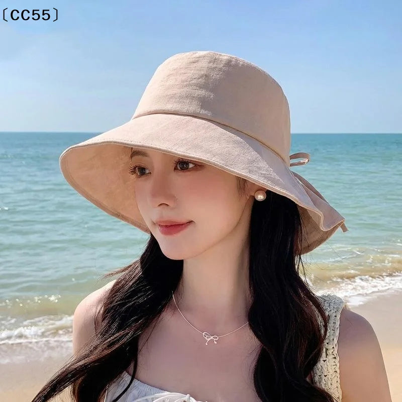 Women's Wide-Brim Foldable Sun Hat with Bow | Beach Travel Wide Brim Sun Hat Qst
