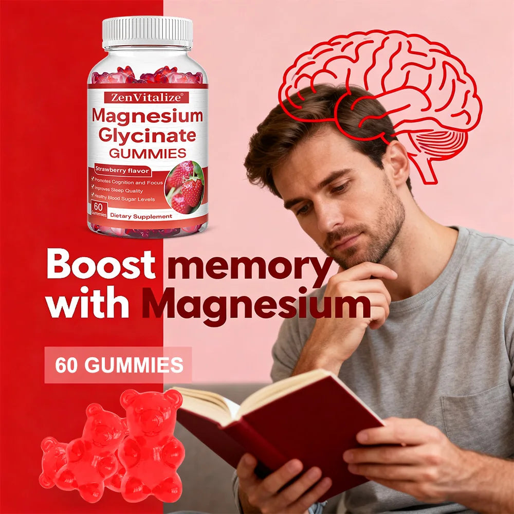 Magnesium Glycinate Gummies – Sleep & Muscle Support, 60ct Mineral Supplement Gummies Qst