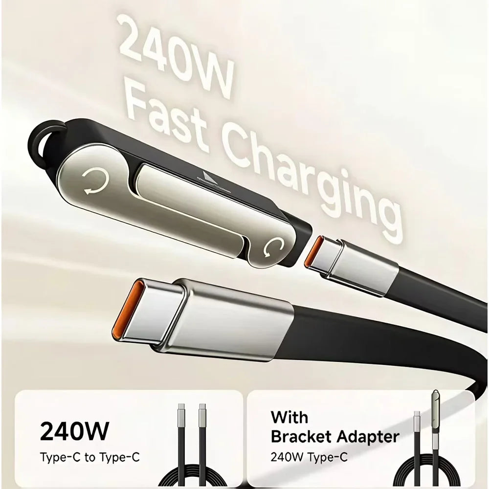 240W USB-C Fast Charging Flat Silicone Cable 1.5M PD USB-C Charging Cable Qme