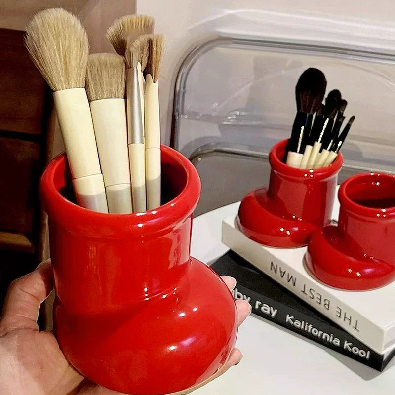 Red Boots Christmas Desk Organizer & Pen Holder Desk Organizer Qme