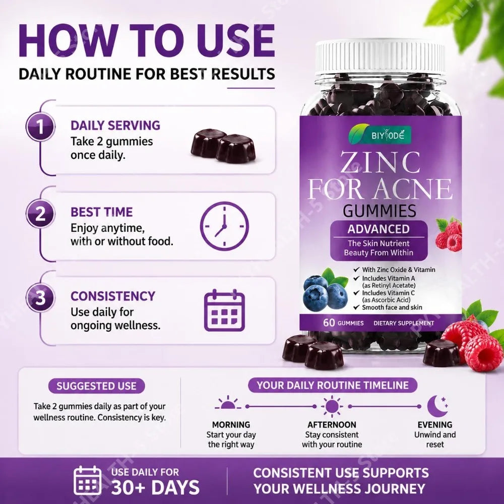 BIYODE Zinc Oxide Gummies with Vitamin A & C – 60 Count Vitamin Gummies Qst