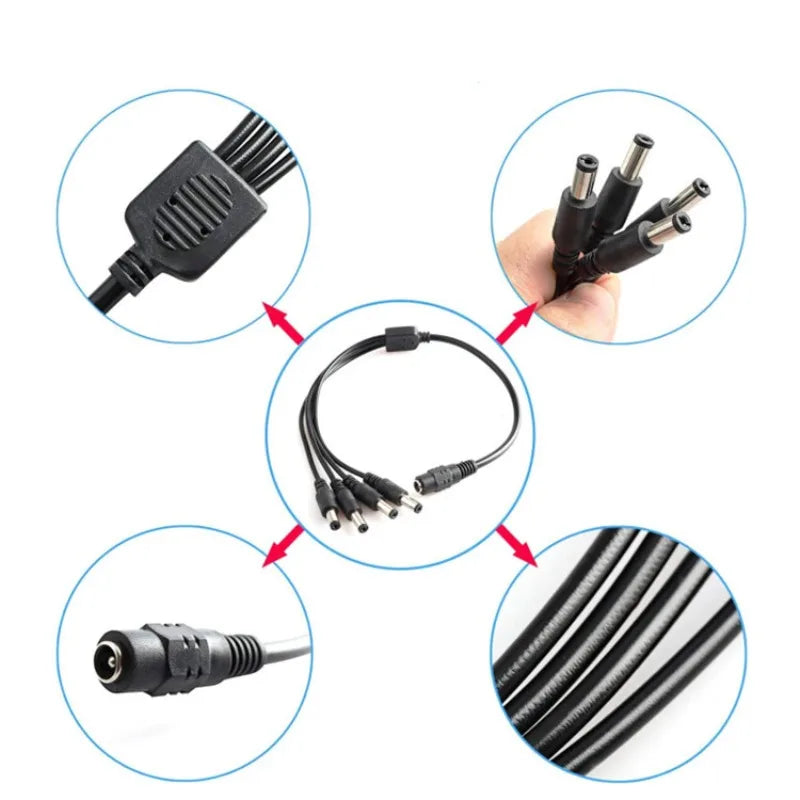 1-to-4 DC Power Splitter Cable 2-Core Wire for CCTV & Security DC Power Splitter Cable Qme