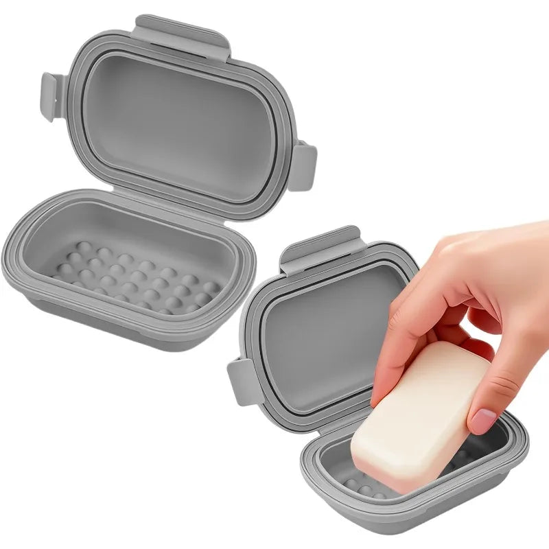 Portable Flip Soap Dish – Leak-Proof Silicone Travel Soap Case Travel Soap Dish Qme