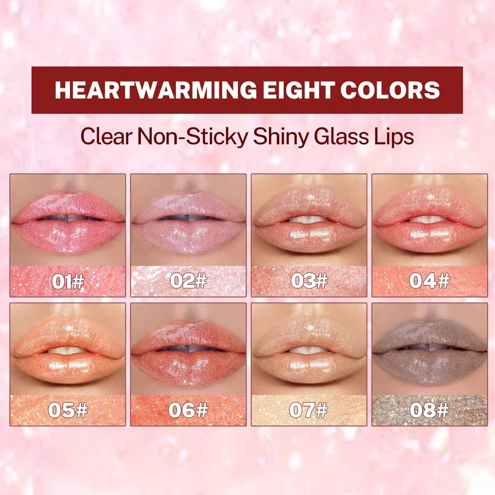 Qibest 8-Color Diamond Shimmer Glitter Lip Gloss | Moisturizing Glitter Lip Gloss Qme