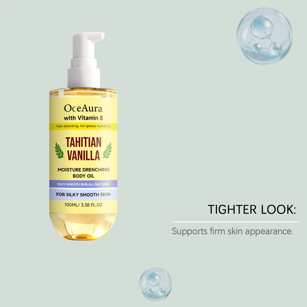 Oceaura Vanilla Body Oil – Vitamin E, Fast Absorbing Moisturizing Body Oil Qme