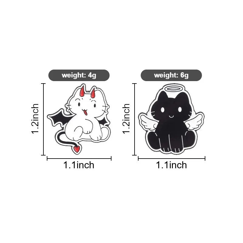 Cartoon Angel & Devil Cat Enamel Pin – Dual Kitten Brooch Enamel Pin Brooch Qme