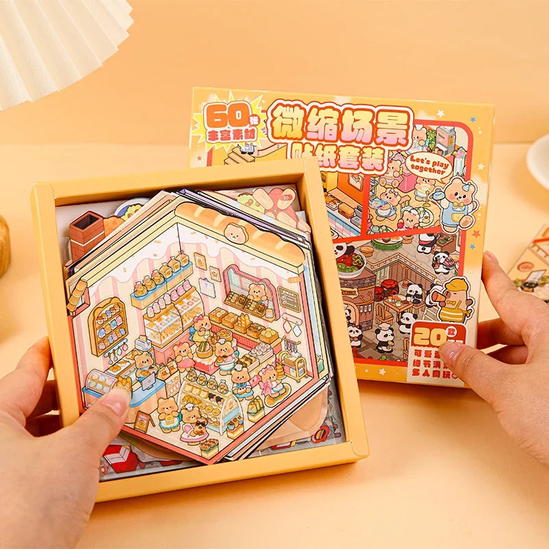 3D Miniature Scene DIY Sticker Set – Cabin Landscaping Craft DIY Craft Sticker Set Qme