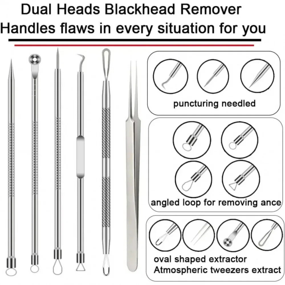 Stainless Steel Comedone Extractor & Blackhead Remover Tool Set Skin Care Tool Set Qme