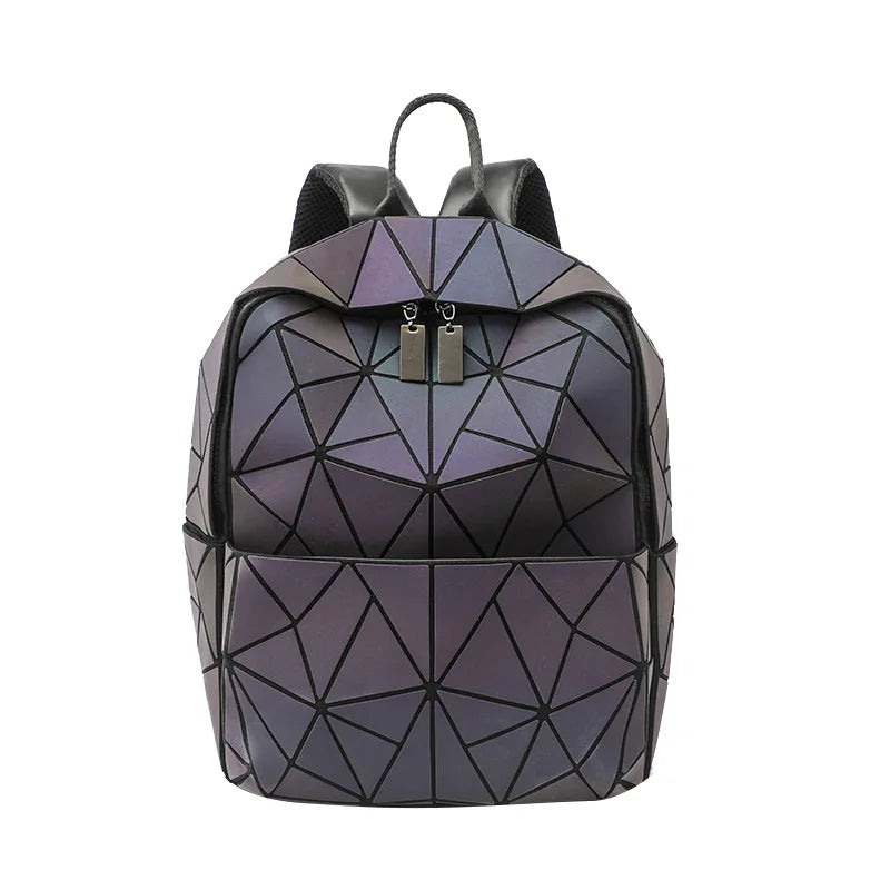 Glow-in-the-Dark Geometric Diamond Backpack | Spacious PVC Glow Backpack Qme MULTI
