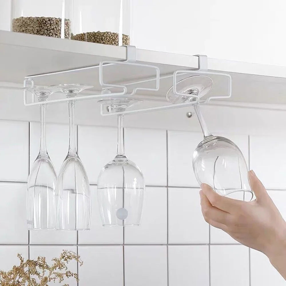 Hanging Wine Glass Rack – No-Drill Iron Stemware Organizer Wine Glass Rack Qme
