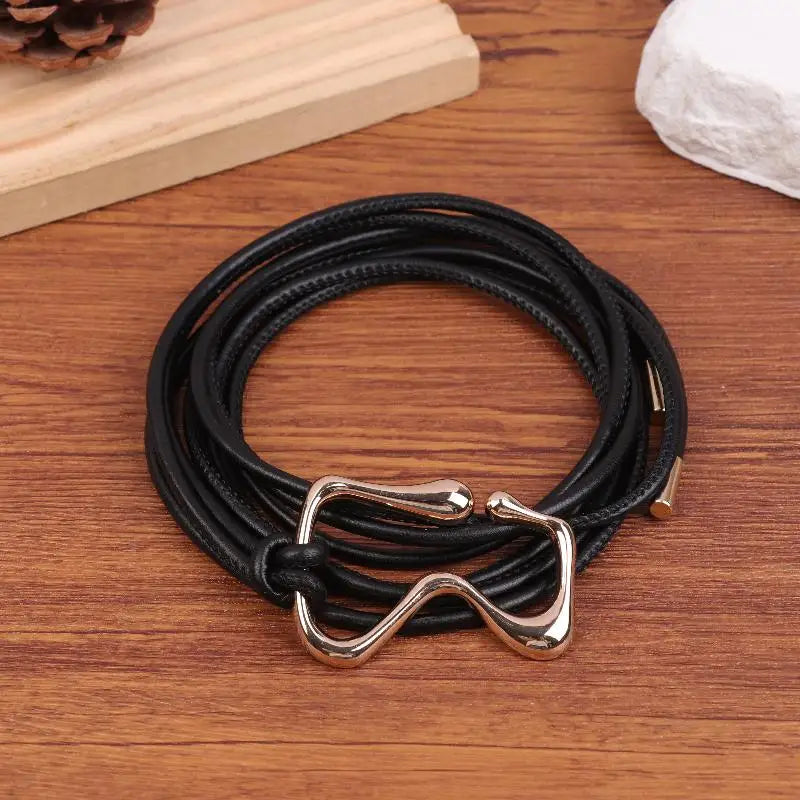 Women's PU Leather Thin Waist Belt – Gold Knotted Buckle Women's Fashion Belt Qst Black Black