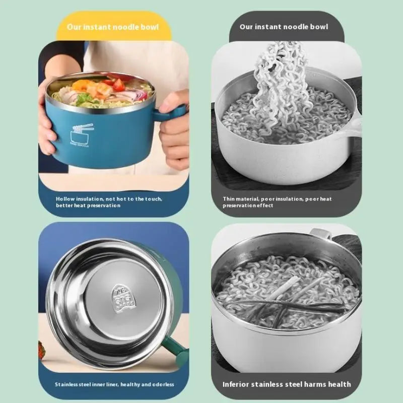 1000ml Stainless Steel Ramen Bowl with Lid & Phone Stand Insulated Soup Bowl Qst