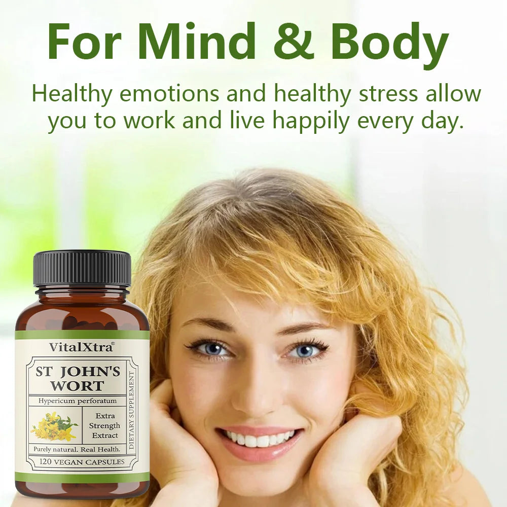 VitalXtra St. John's Wort 300mg Capsules | Hypericum Perforatum Herbal Supplement Qst