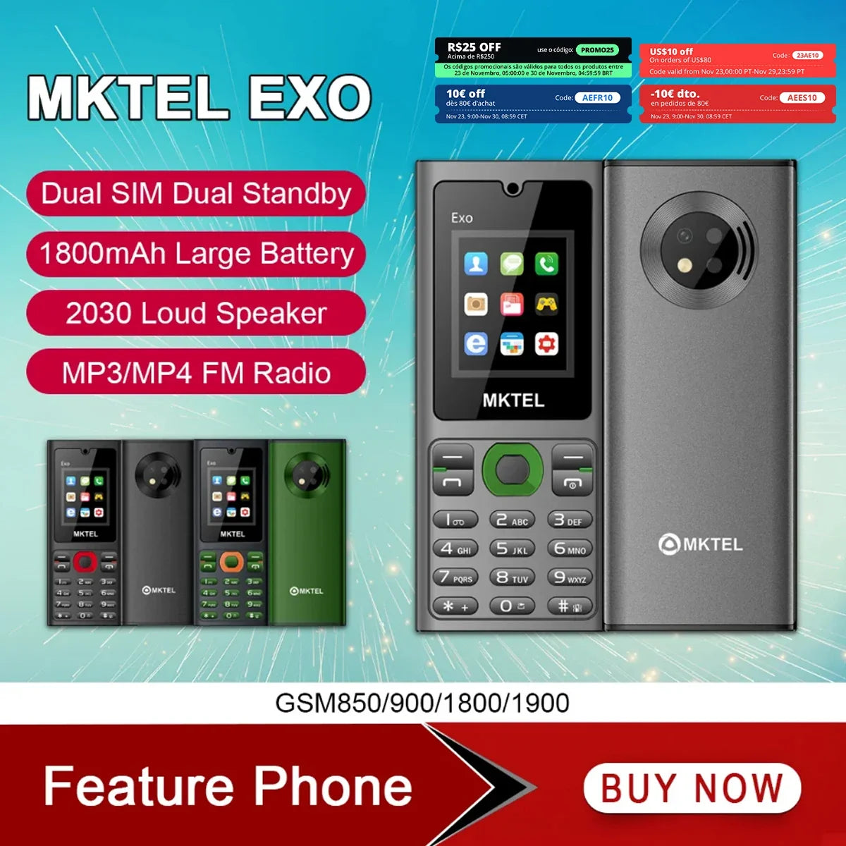 MKTEL EXO Dual SIM Feature Phone 1.77" Display – Senior Mobile Dual SIM Feature Phone Qme