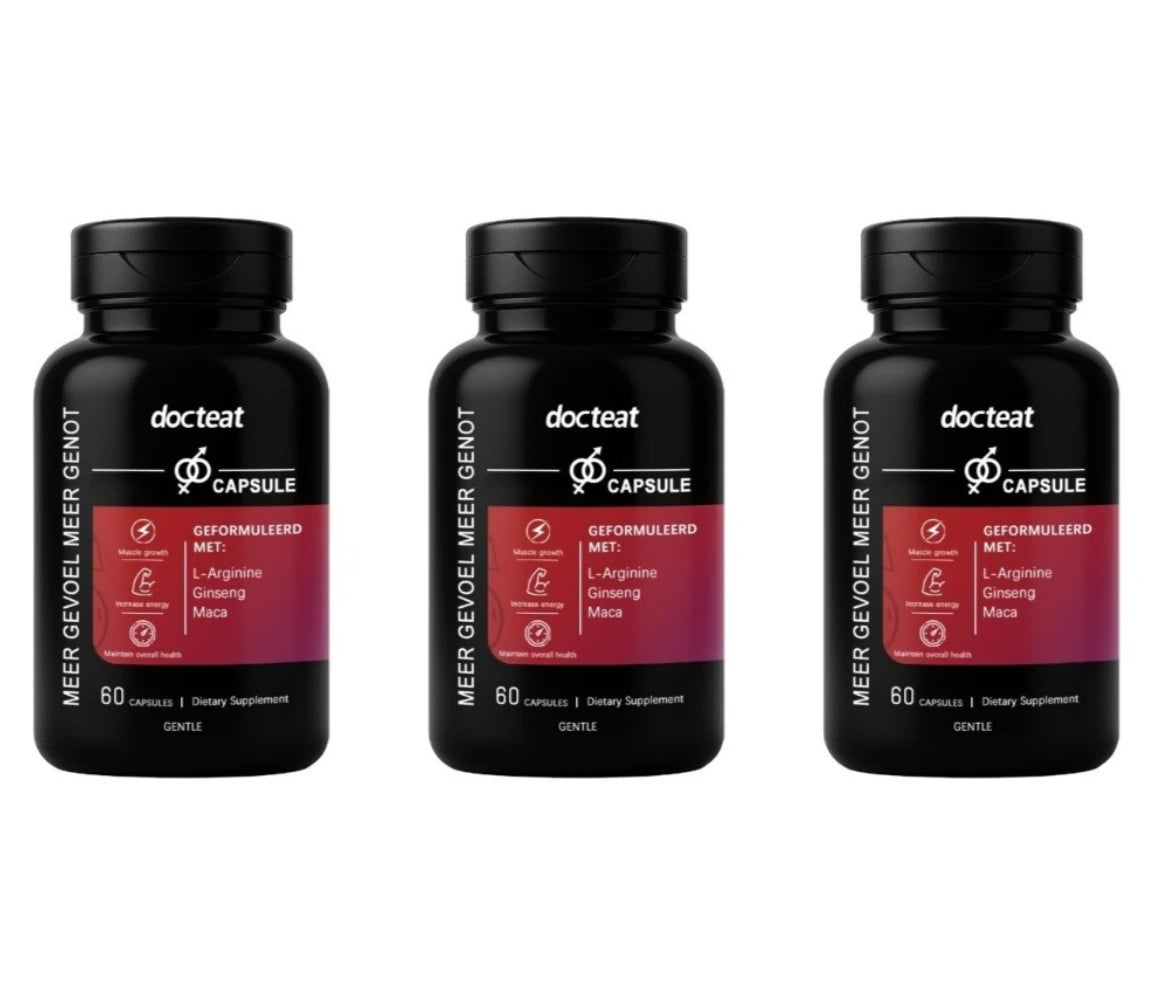 Docteat Men's Herbal Capsules – L-Arginine, Ginseng & Maca 60CT Herbal Wellness Capsules Qst 180 Count(Pack of 3)