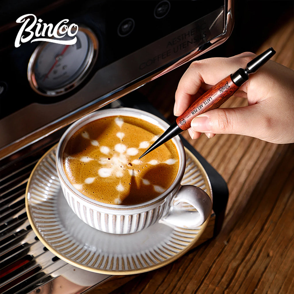 Stainless Steel Latte Art Pen – Wooden Handle Coffee Decorating Tool Latte Art Tool Qst