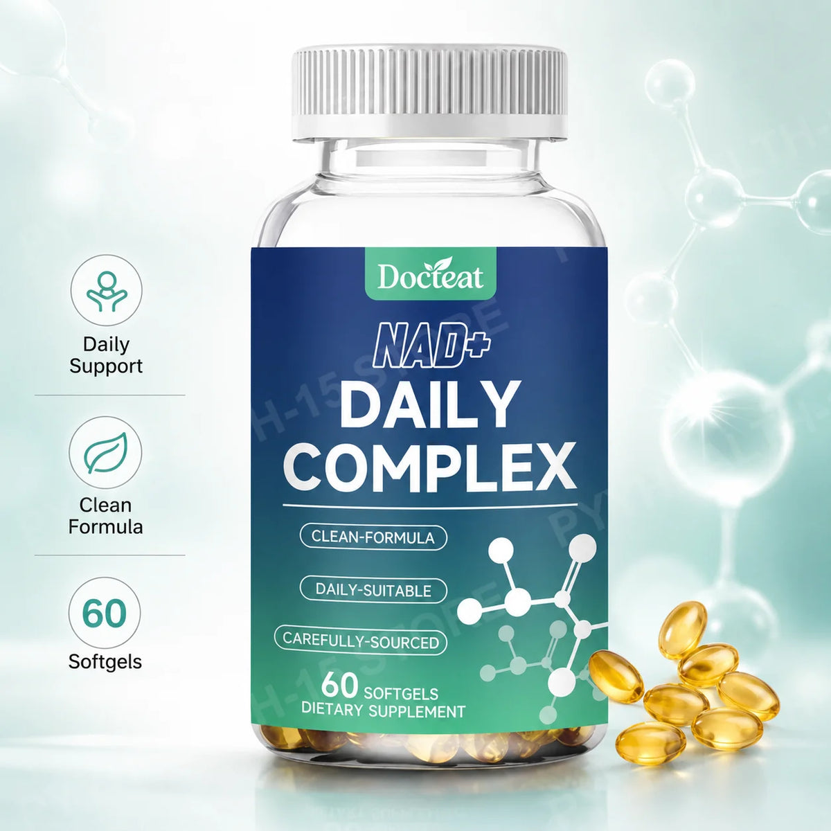 NAD+ & NAC Daily Complex 60 Softgels – Cellular Energy Boost Wellness Supplement Qst