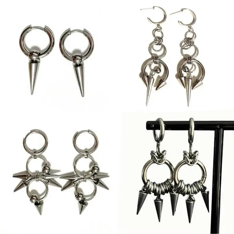 Punk Spiked Gothic Cone Dangle Earrings – Y2K Grunge Unisex Gothic Dangle Earrings Qme
