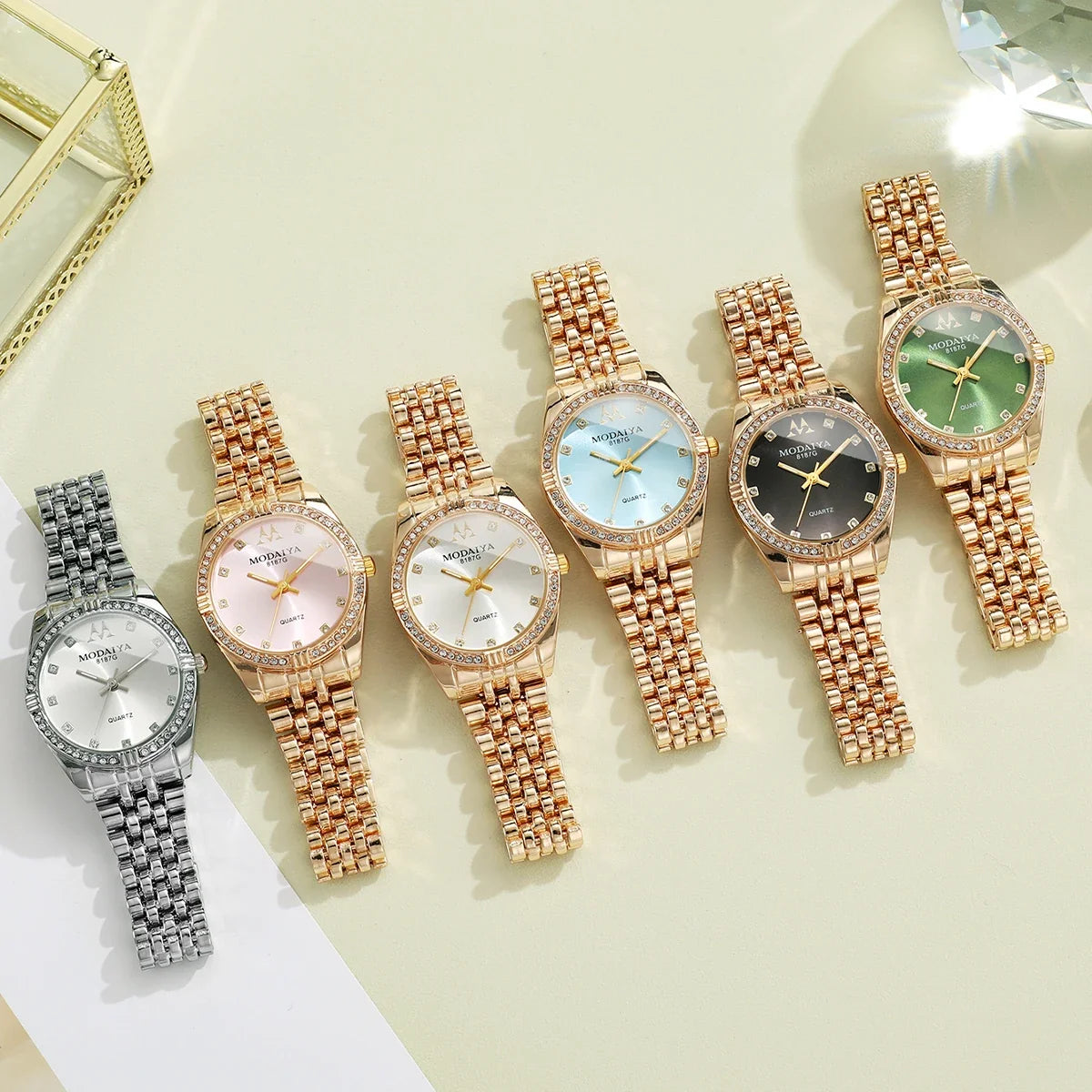 Classic Women's Quartz Watch | Crystal Bezel | 6 Styles Women's Quartz Watch Qme