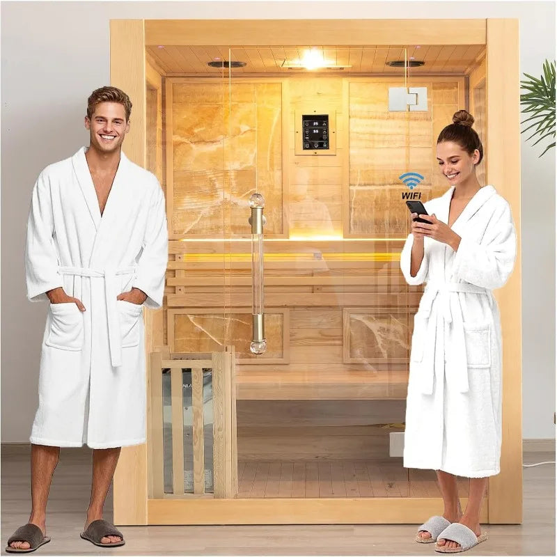 SMARTMAK 2-3 Person Canadian Hemlock Home Sauna WiFi 4.5kW Indoor Sauna Room Qst United States Hemlock