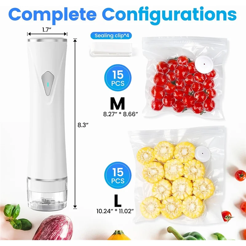 MiLESEEY B15C Handheld Vacuum Sealer & 30 Reusable Bags Handheld Vacuum Sealer Qst
