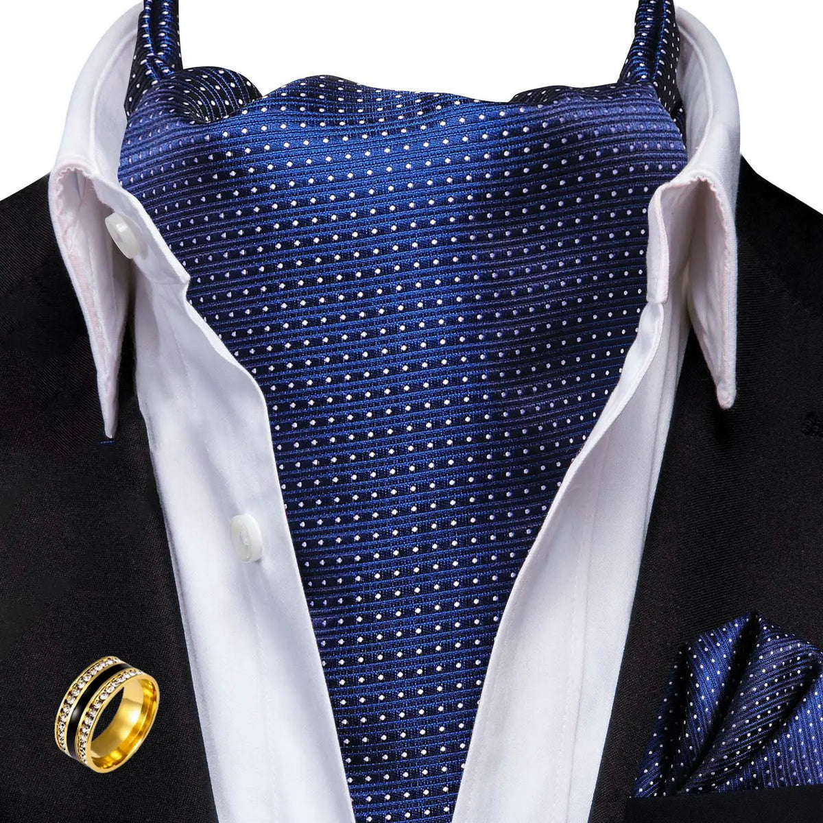 Men's Ascot Tie Cravat Set with Pocket Square & Ring Ascot Cravat Set Qme AS-1087-JZ0020