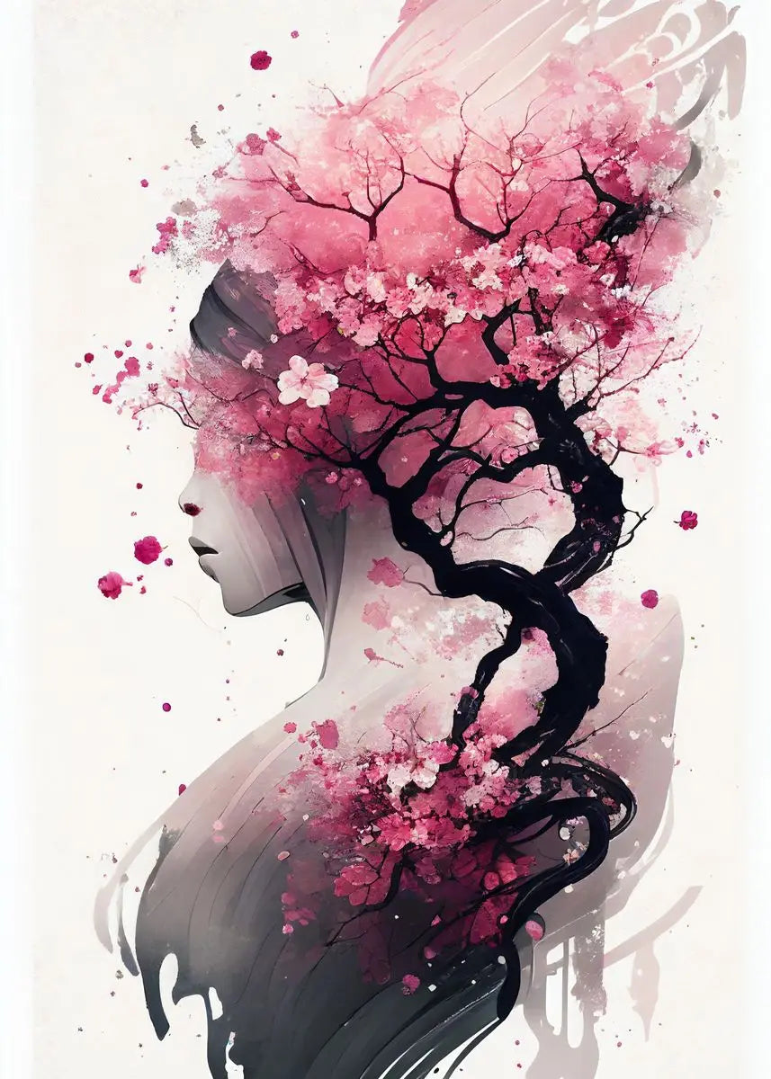 Japanese Sakura Cherry Blossom Canvas Wall Art – Pink Watercolor Canvas Wall Art Qst A 30X40cm No Framed