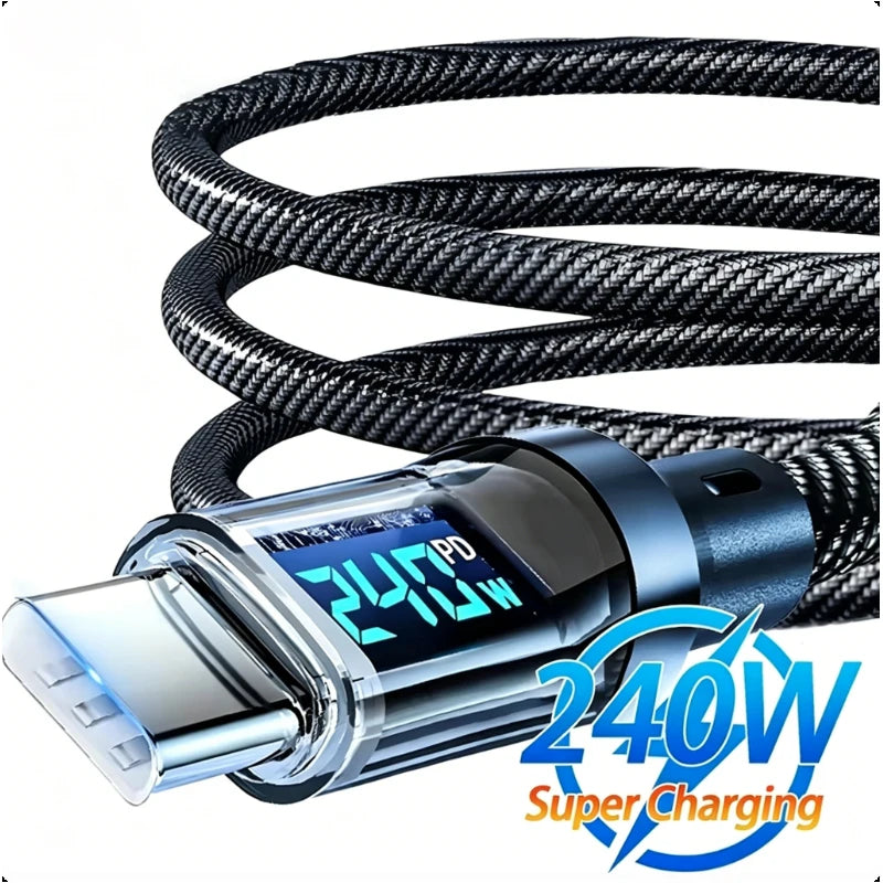 USB-C to USB-C 100W Fast Charging Cable with LED Display USB-C Charging Cable Qst