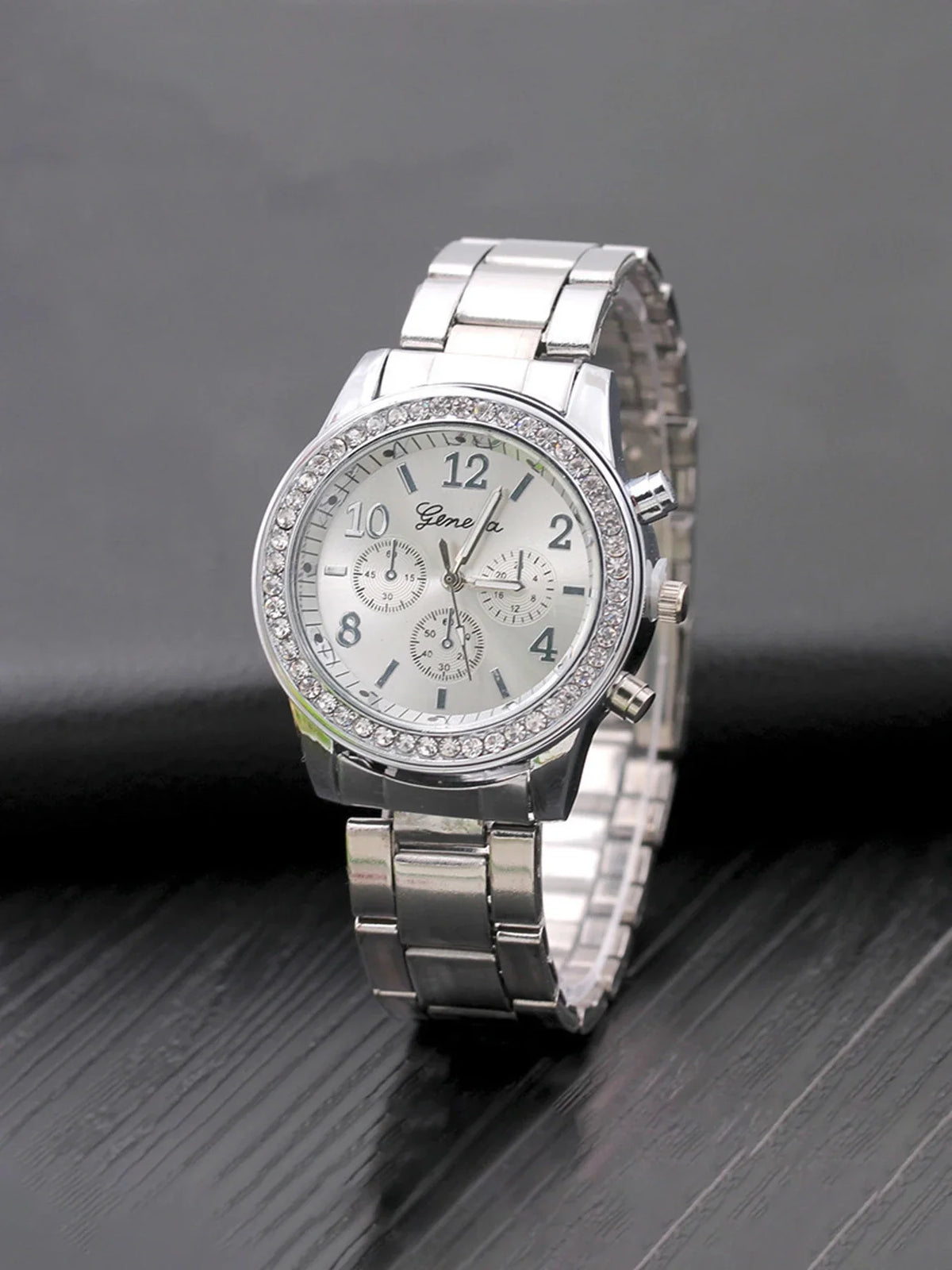 Women's 4-Piece Diamond Studded Watch Set | Quartz Watches Fashion Watch Set Qme