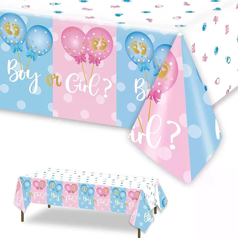 Gender Reveal Tablecloth Pink Blue Plastic Table Cover | Qme Party Table Cover Qme