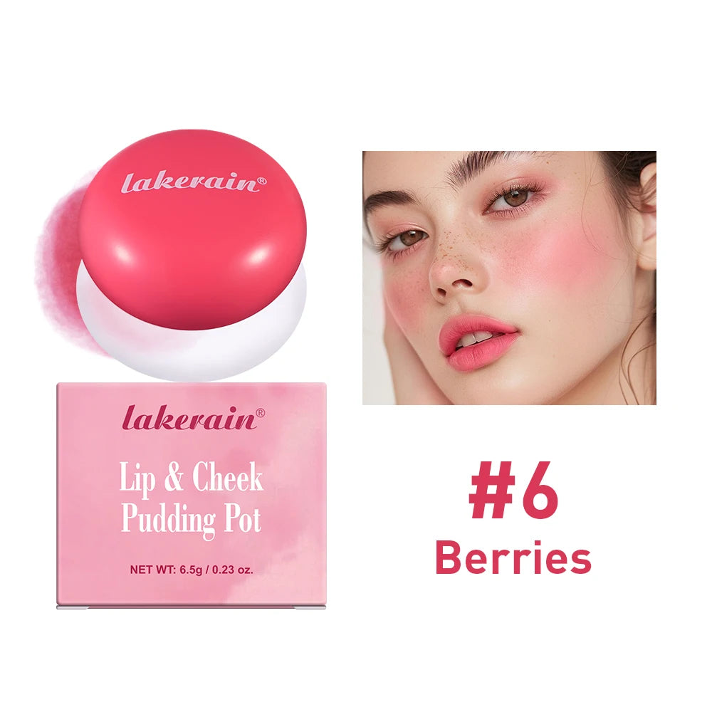 Lakerain 2-in-1 Lip & Cheek Pudding Pot Soft Matte Blush Lip & Cheek Blush Qst Berries