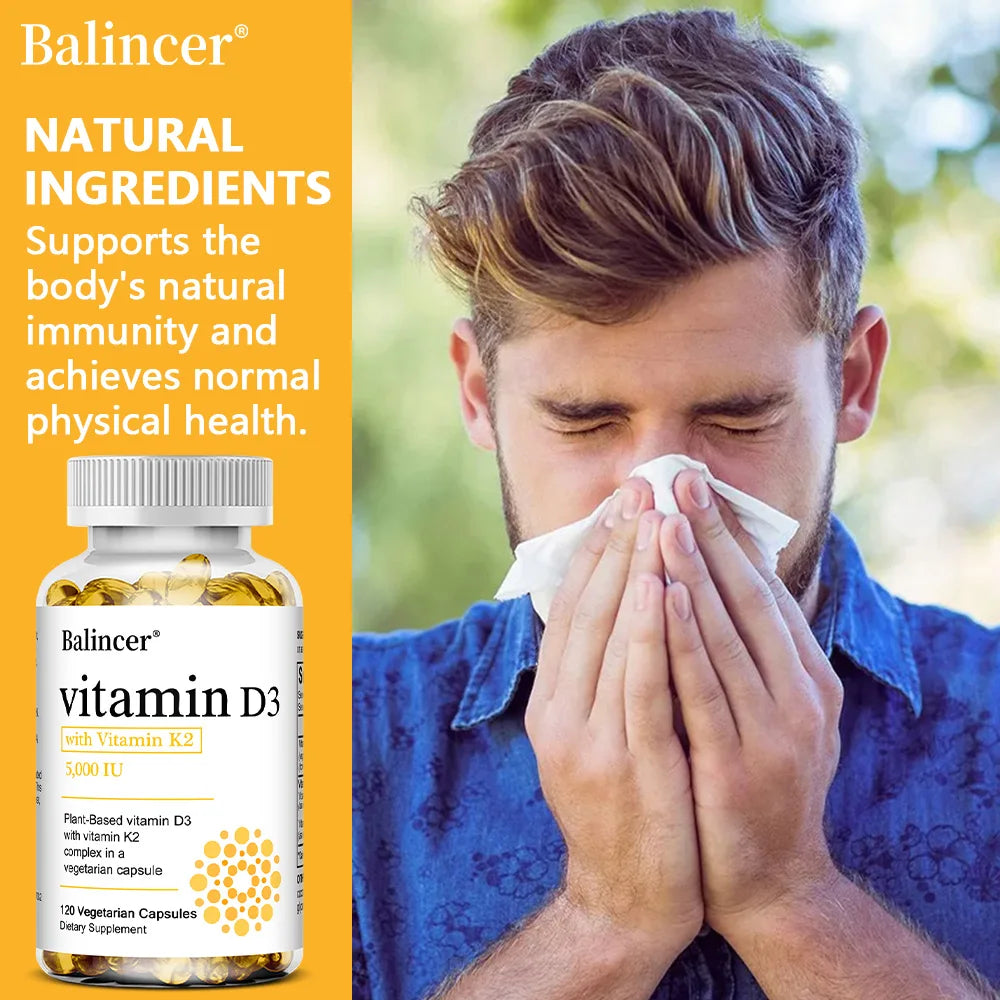 Vitamin D3 5000IU + K2 MK7 1100mcg Vegan Capsules | Bone & Heart Vitamin Supplement Qst