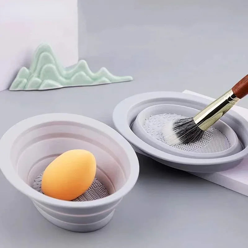 Foldable Silicone Makeup Brush Cleaner Bowl & Cleaning Mat Makeup Brush Cleaner Qme