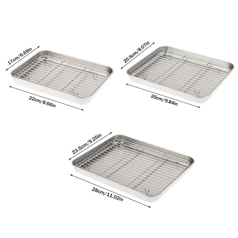 Stainless Steel Baking Pan with Removable Wire Rack – S/M/L Baking Pan Set Qst