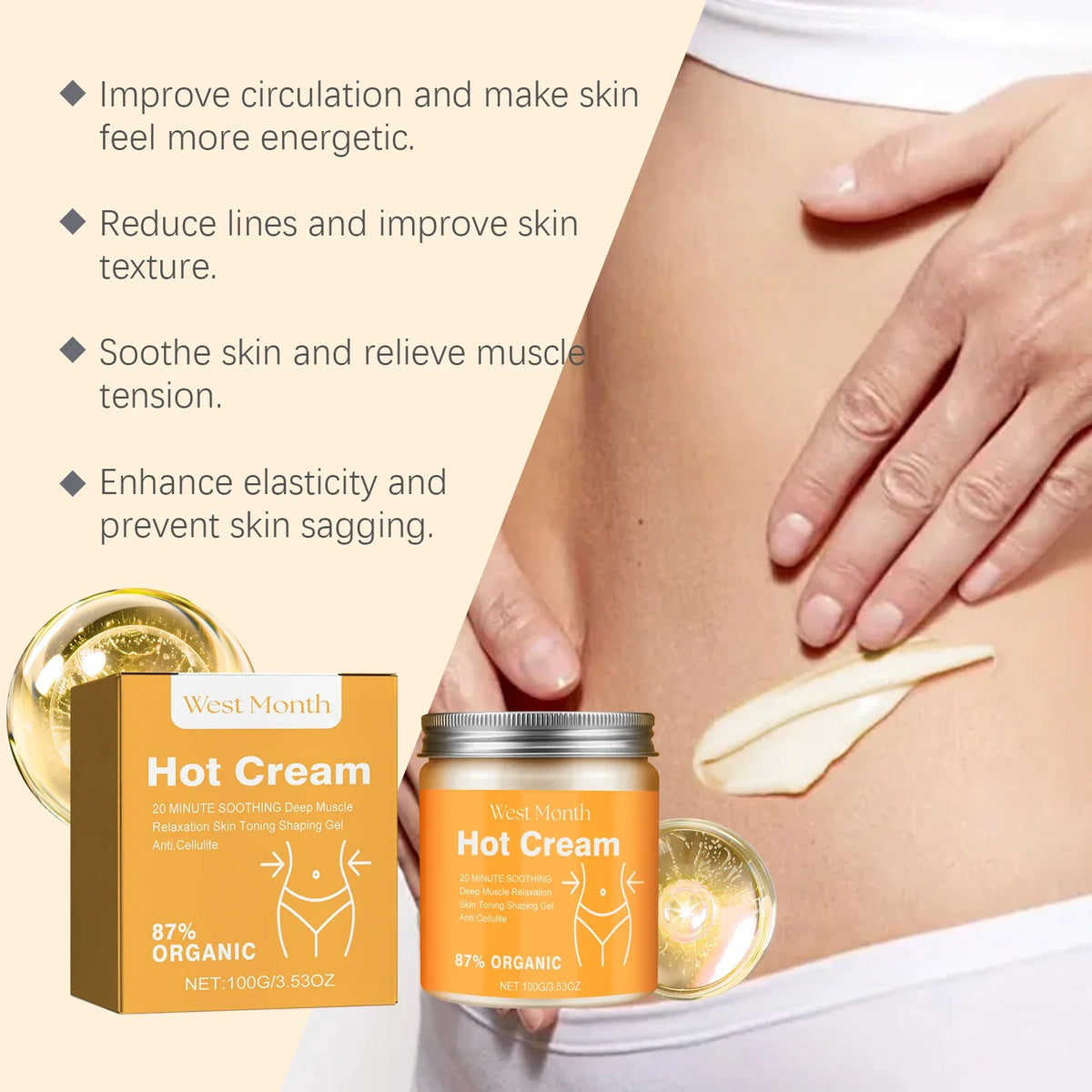 Organic Anti-Cellulite Thermal Slimming Massage Cream | Ginger & Grapefruit Slimming Massage Cream Qme