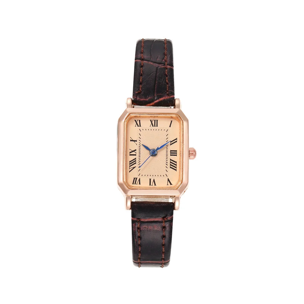Women's Retro Roman Numeral Blue Needle Square Quartz Watch Women's Fashion Watch Qme