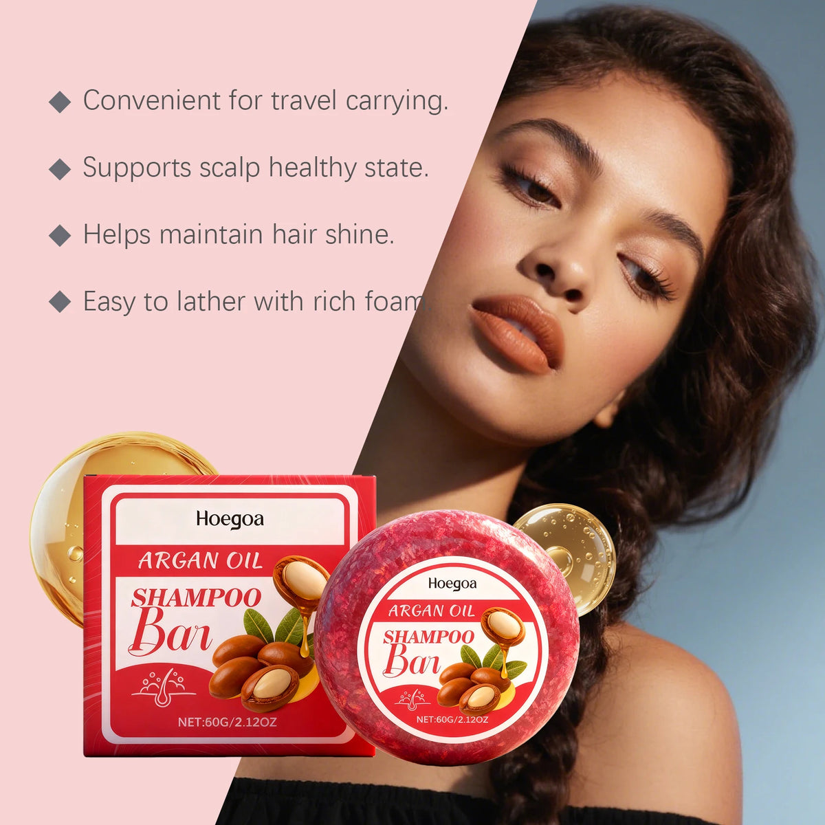 HOEGOA 60g Argan Oil Shampoo Bar – Moisturizing Oil Control Solid Shampoo Bar Qst