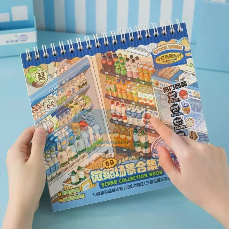 Miniature Scene Sticker Book – 10 Shop Themes, Non-Bleed Ink Kids Sticker Book Qme