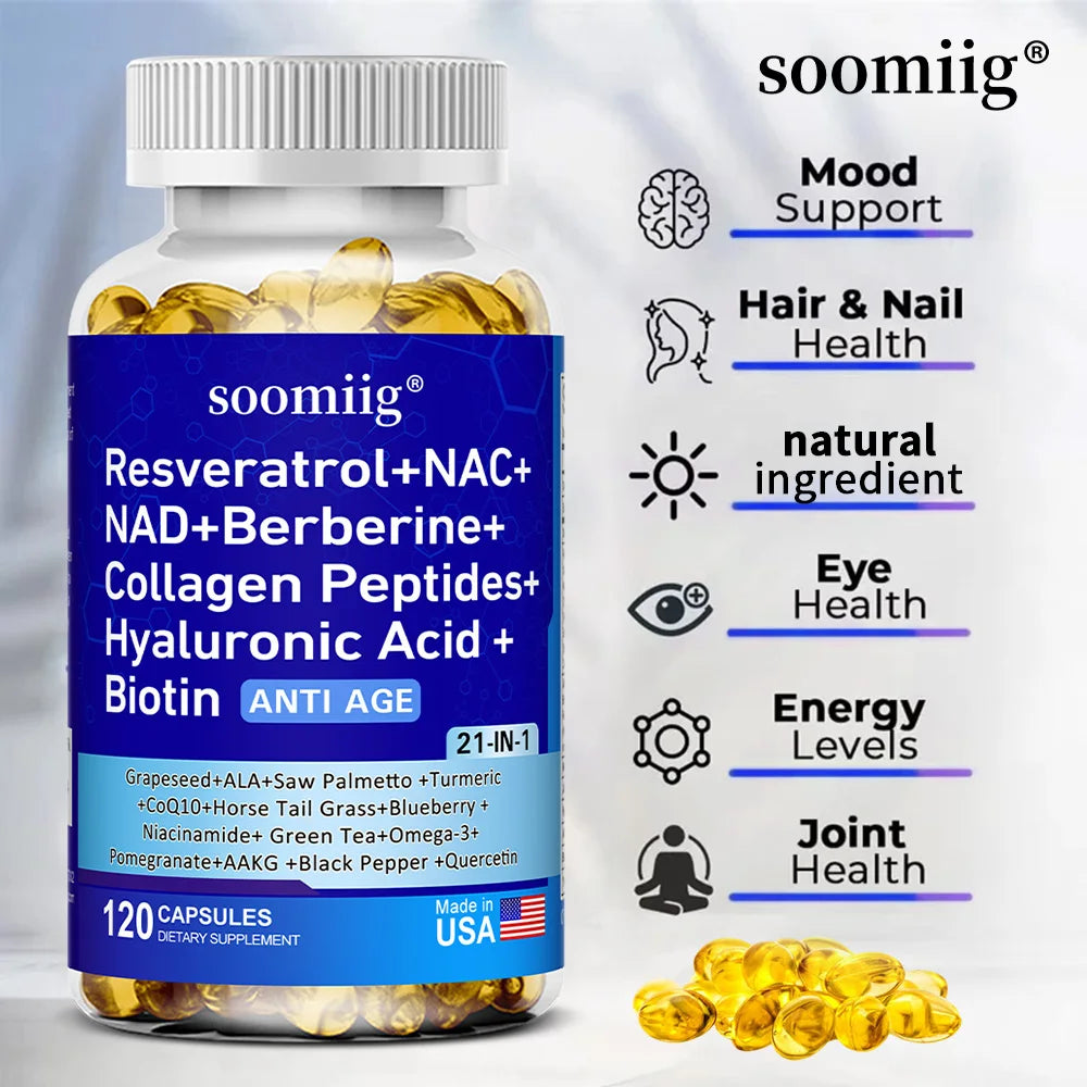 Vitamax 21-in-1 Supplement – NAD+ Collagen Berberine Resveratrol Dietary Supplement Qst